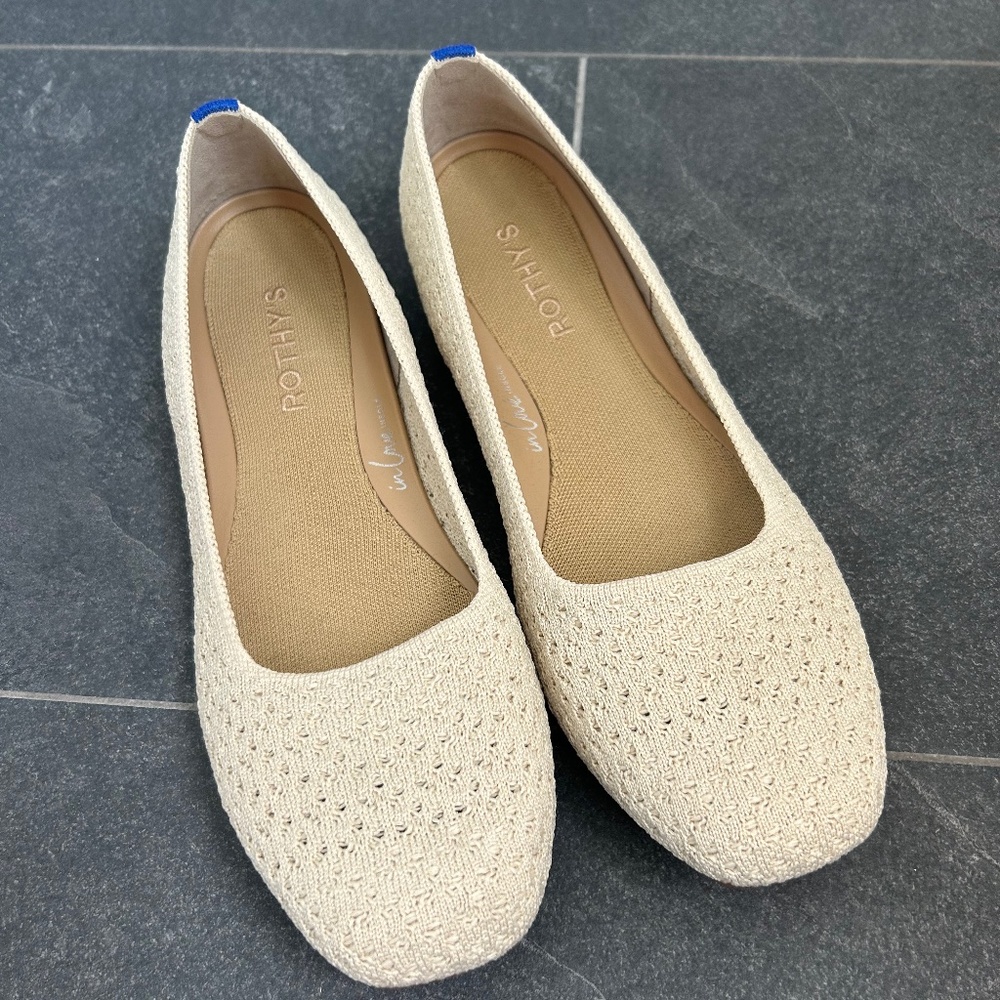 Rothy's The Max Square Toe Flat in Powder Crochet, Size 10